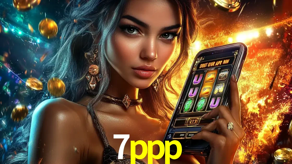 Mulher elegante mostrando um jogo de caça-níqueis em seu smartphone, destacando a experiência de cassino móvel oferecida pelo aplicativo 7ppp.